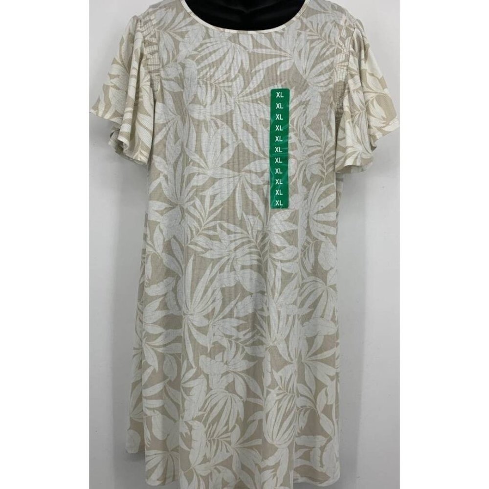 Ecothreads Women Dress Size XL Extra Large Tunic Shirt Beige Floral Tropical New